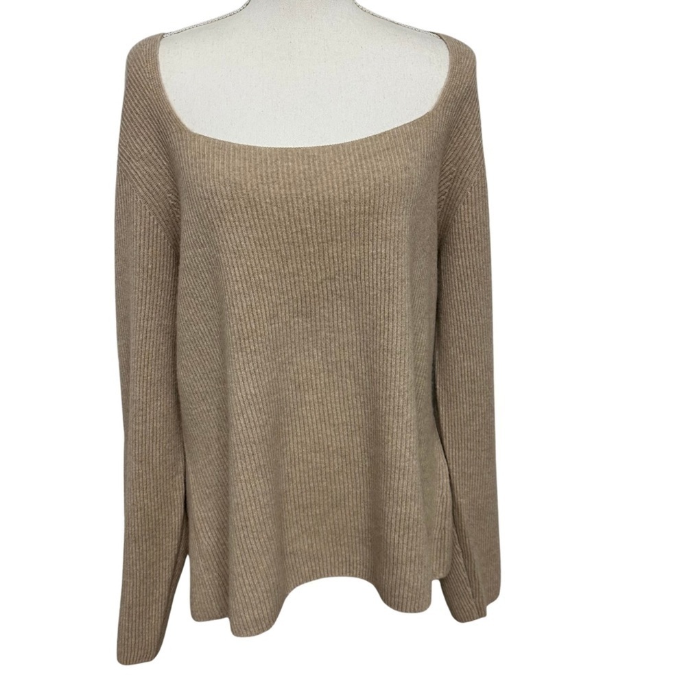 Vince Cashmere Ribbed Square Neck Creme Sweater SZ XXL Designer NEW WITH TAGS
